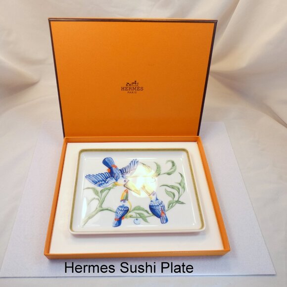 Hermes "Toucans" Birds Sushi Plate Trinket Dish Collectible Limoges Porcelain - Picture 8 of 9